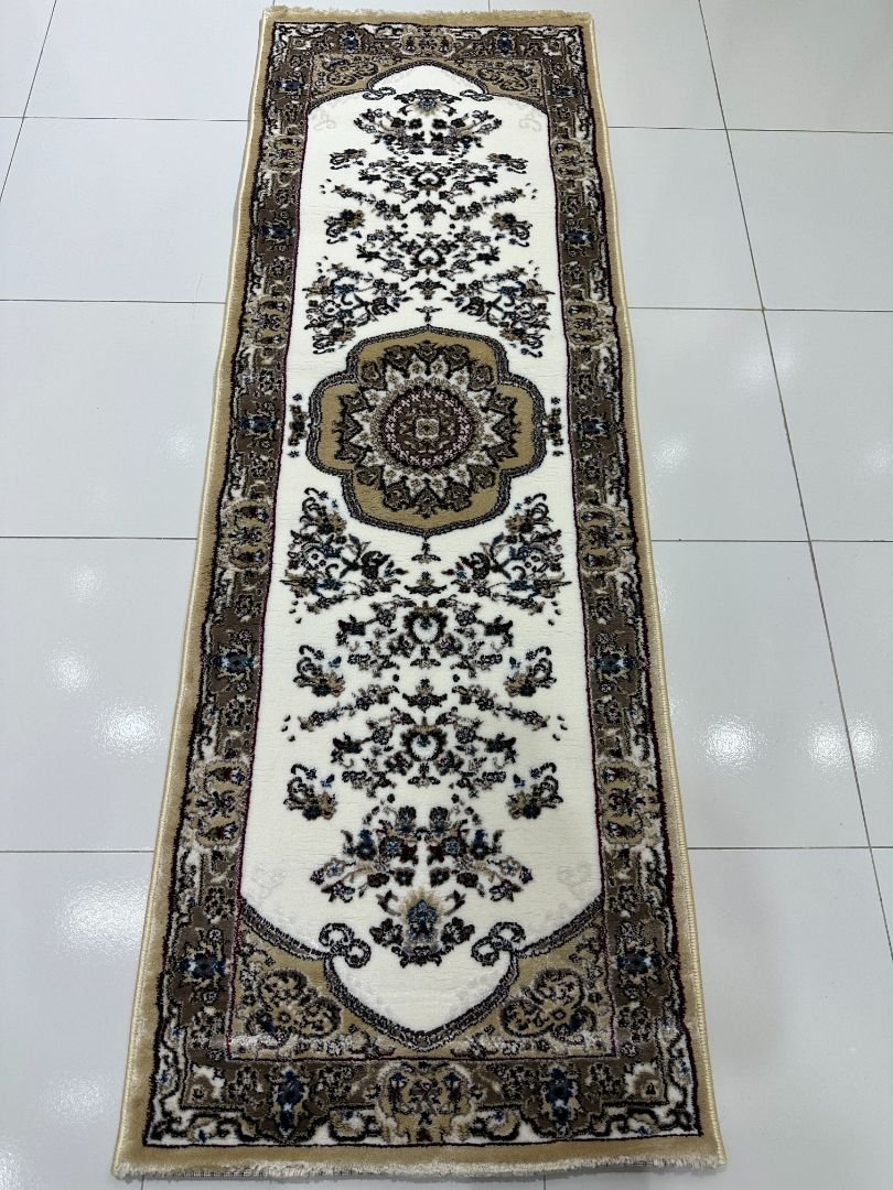 Golden Kashan Premium Turkish Traditional Medallion Runner Rug – Beige & Ivory, 60 × 180 cm (2 × 5.9 ft)