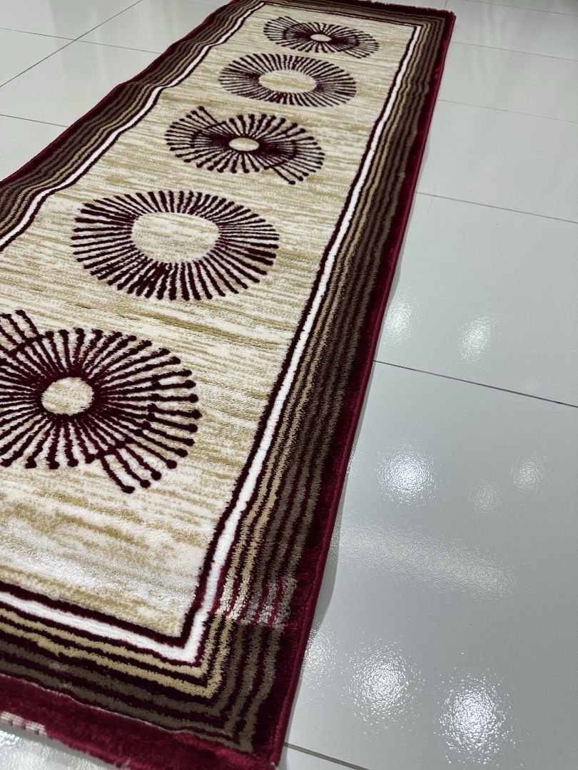 Ruby Orbit Premium Turkish Geometric Runner Rug – Maroon, Beige & Ivory, 60 × 150 cm (2 × 4.9 ft) - Image 3