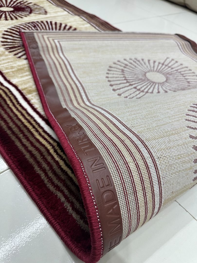 Ruby Orbit Premium Turkish Geometric Runner Rug – Maroon, Beige & Ivory, 60 × 150 cm (2 × 4.9 ft) - Image 5