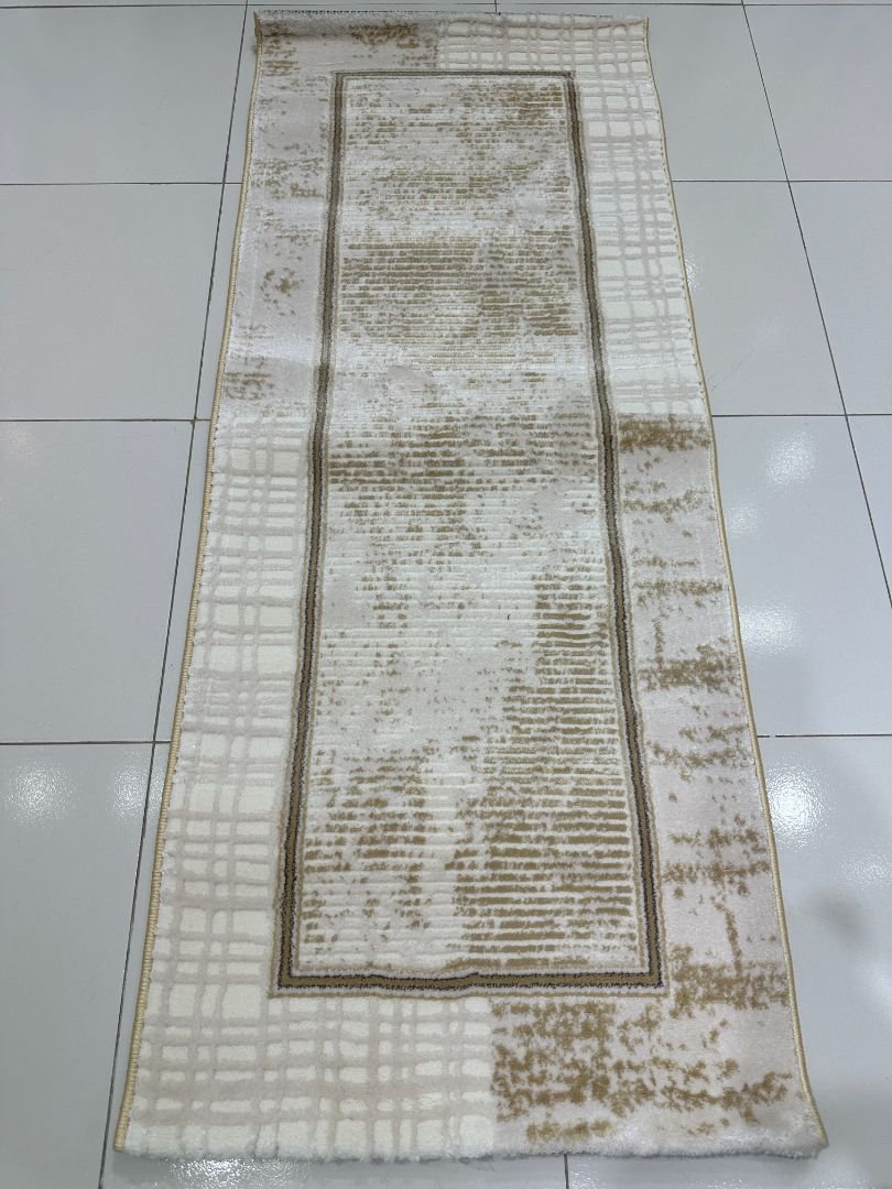 Ivory Canvas Premium Turkish Modern Abstract Runner Rug – Beige & Ivory, 60 × 150 cm (2 × 4.9 ft)