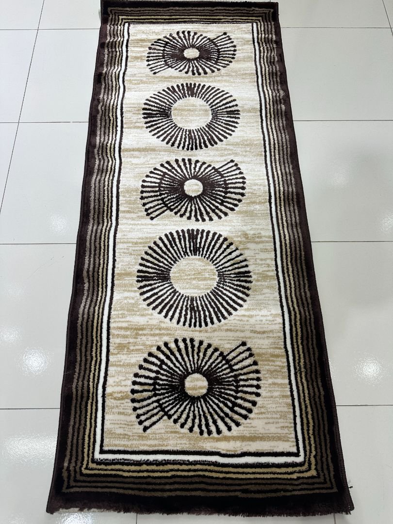 Mocha Orbit Premium Turkish Geometric Runner Rug – Brown, Beige & Ivory, 60 × 150 cm (2 × 4.9 ft)
