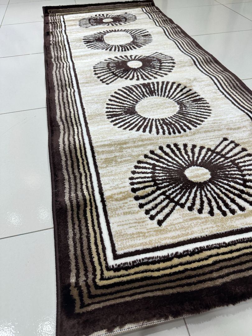 Mocha Orbit Premium Turkish Geometric Runner Rug – Brown, Beige & Ivory, 60 × 150 cm (2 × 4.9 ft) - Image 2