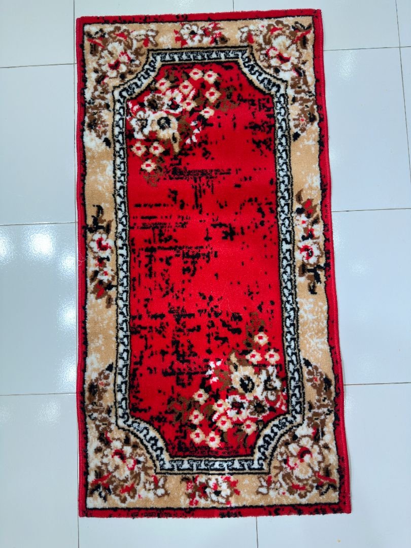 Ruby Gulzar Bangladeshi Entryway Rug – Traditional Red Floral Door Mat Carpet, 2 × 4 ft, 10mm