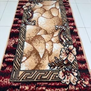 Crimson Mosaic Bangladeshi Entryway Rug – Beige & Maroon Floral Door Mat Carpet, 2 × 4 ft, 10mm
