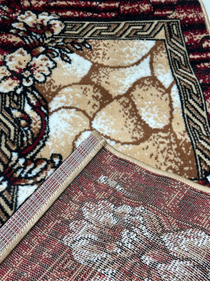 Crimson Mosaic Bangladeshi Entryway Rug – Beige & Maroon Floral Door Mat Carpet, 2 × 4 ft, 10mm - Image 3