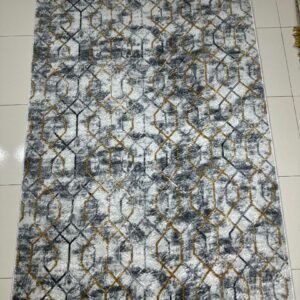 Golden Nexus Turkish Lightweight Geometric Rug – Grey & Gold, 4 × 6 ft | No-Pile Anti-Slip Carpet