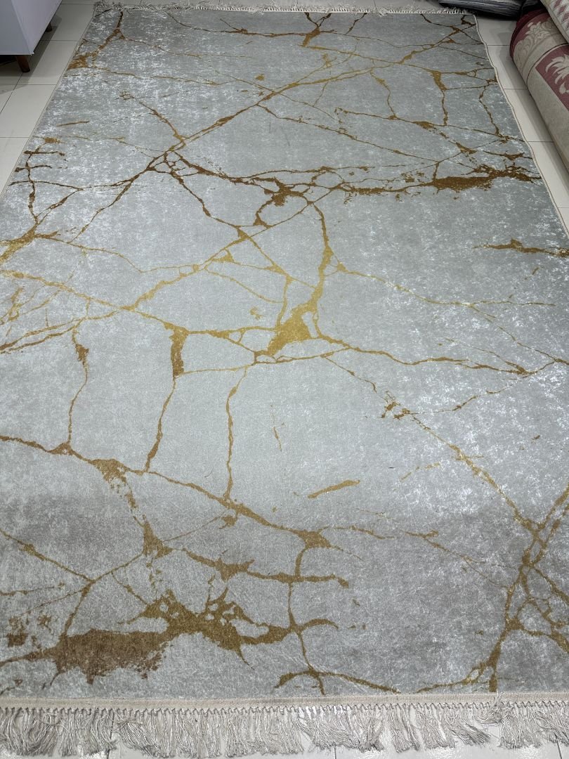 Ivory Gold Marble Turkish Rug – 6.2×9.6 ft