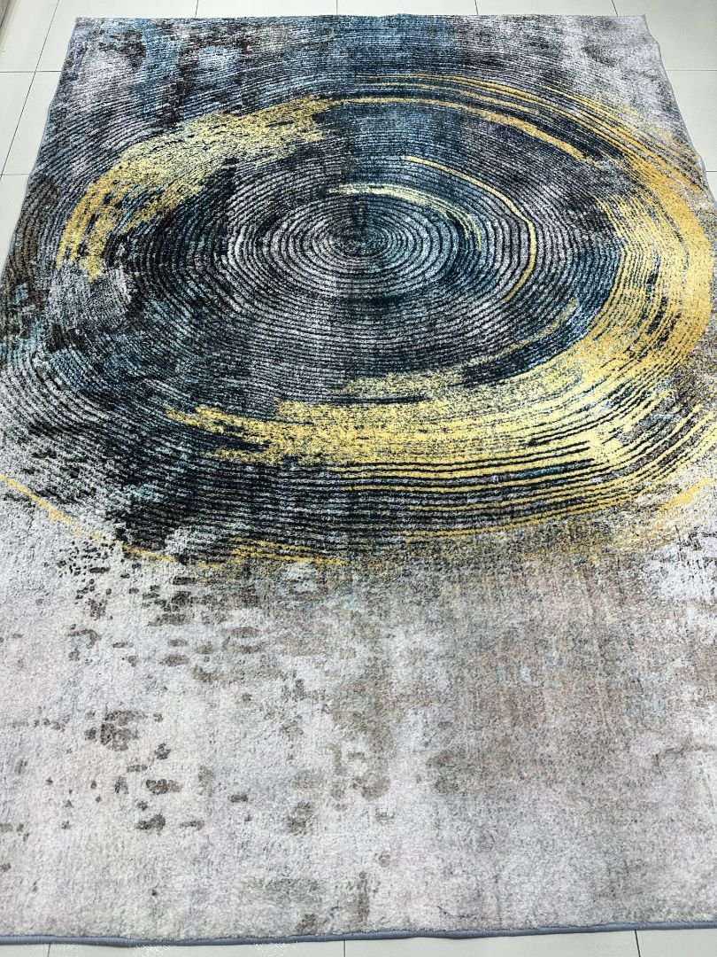 Black Gold Ripple Abstract China Rug – 5×7 ft - Image 2