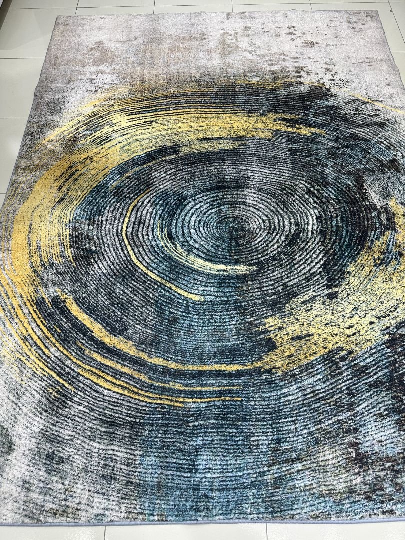 Black Gold Ripple Abstract China Rug – 5×7 ft