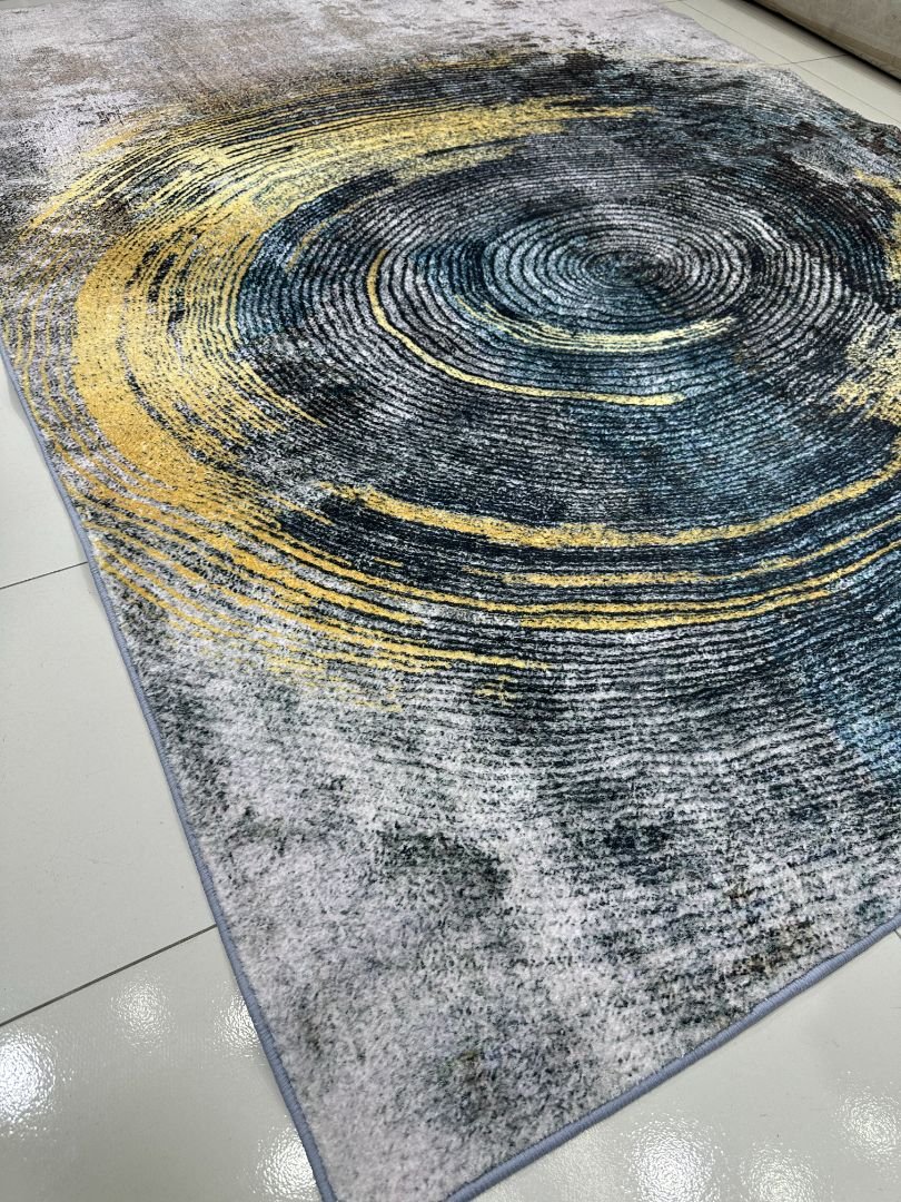 Black Gold Ripple Abstract China Rug – 5×7 ft - Image 4