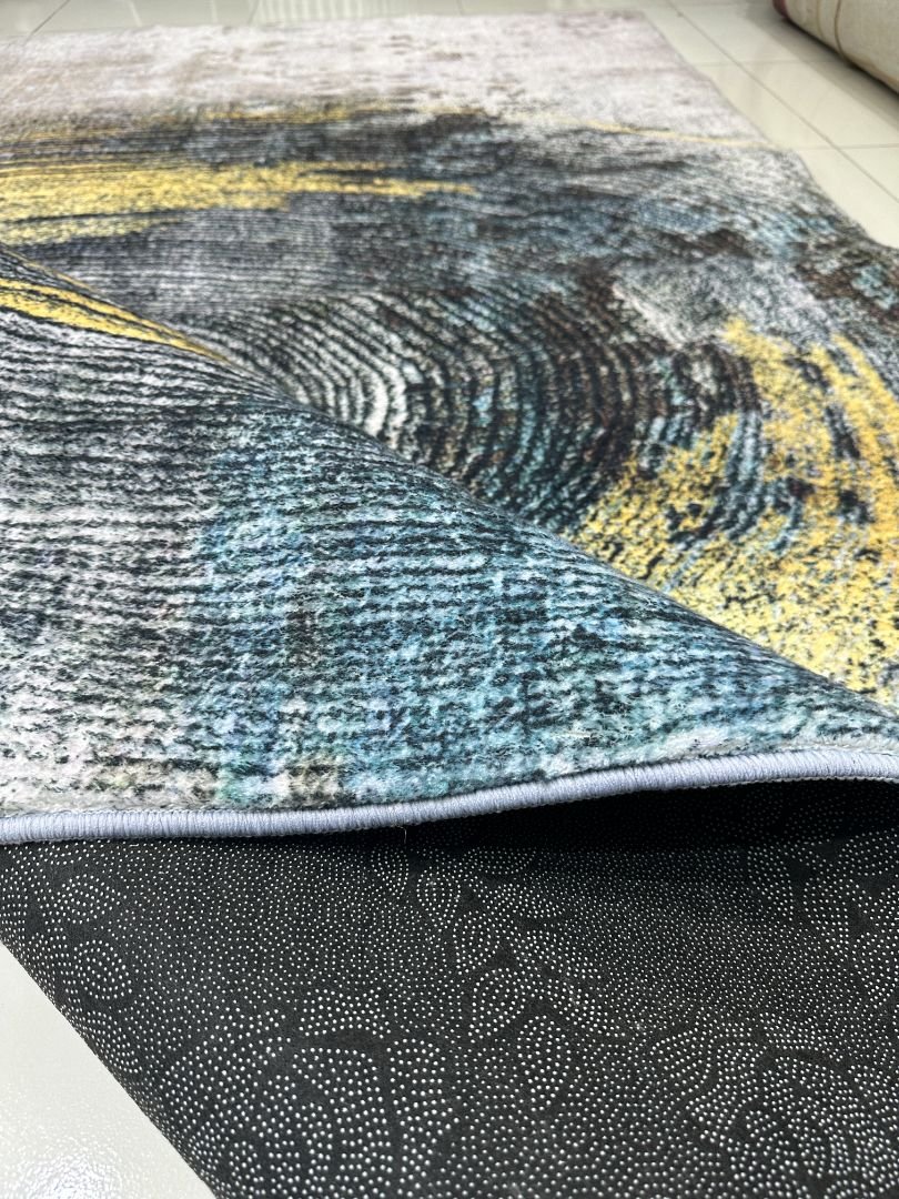 Black Gold Ripple Abstract China Rug – 5×7 ft - Image 5