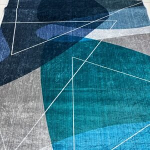 5×7 ft Modern Abstract China Rug – Blue, Teal & Grey Lightweight Polyester No-Pile Carpet