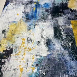 Azure Gold Canvas Soft Abstract China Rug – Blue, Grey & Mustard, 4 × 6 ft | Lightweight 8mm Carpet