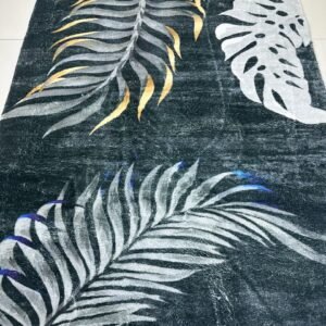 Midnight Tropica Soft Botanical Polyester Rug – Black, Silver & Gold, 4 × 6 ft | 10mm Carpet with Cotton Backing