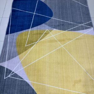 Nordic Motion Modern Abstract China Rug – Mustard, Navy & Grey, 4 × 6 ft | Lightweight 8mm Polyester Carpet