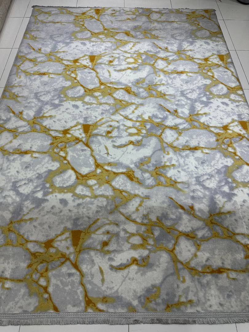 Golden Carrara Turkish Marble-Design Rug – Grey, Ivory & Gold, 5 × 7 ft | Lightweight No-Pile Anti-Slip Carpet - Image 4