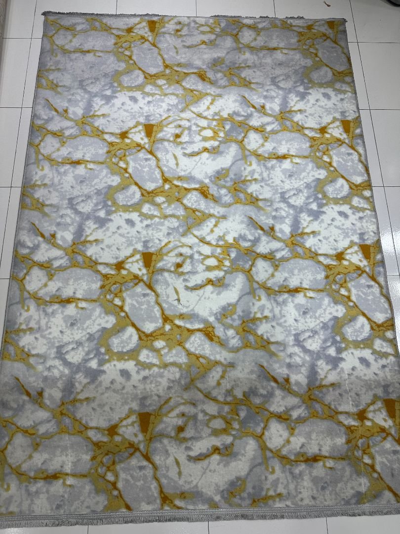 Golden Carrara Turkish Marble-Design Rug – Grey, Ivory & Gold, 5 × 7 ft | Lightweight No-Pile Anti-Slip Carpet - Image 6