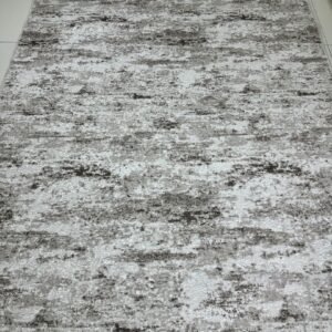 Silver Patina Turkish Distressed Abstract Rug – Grey & Ivory, 5 × 7.5 ft | Lightweight No-Pile Anti-Slip Carpet