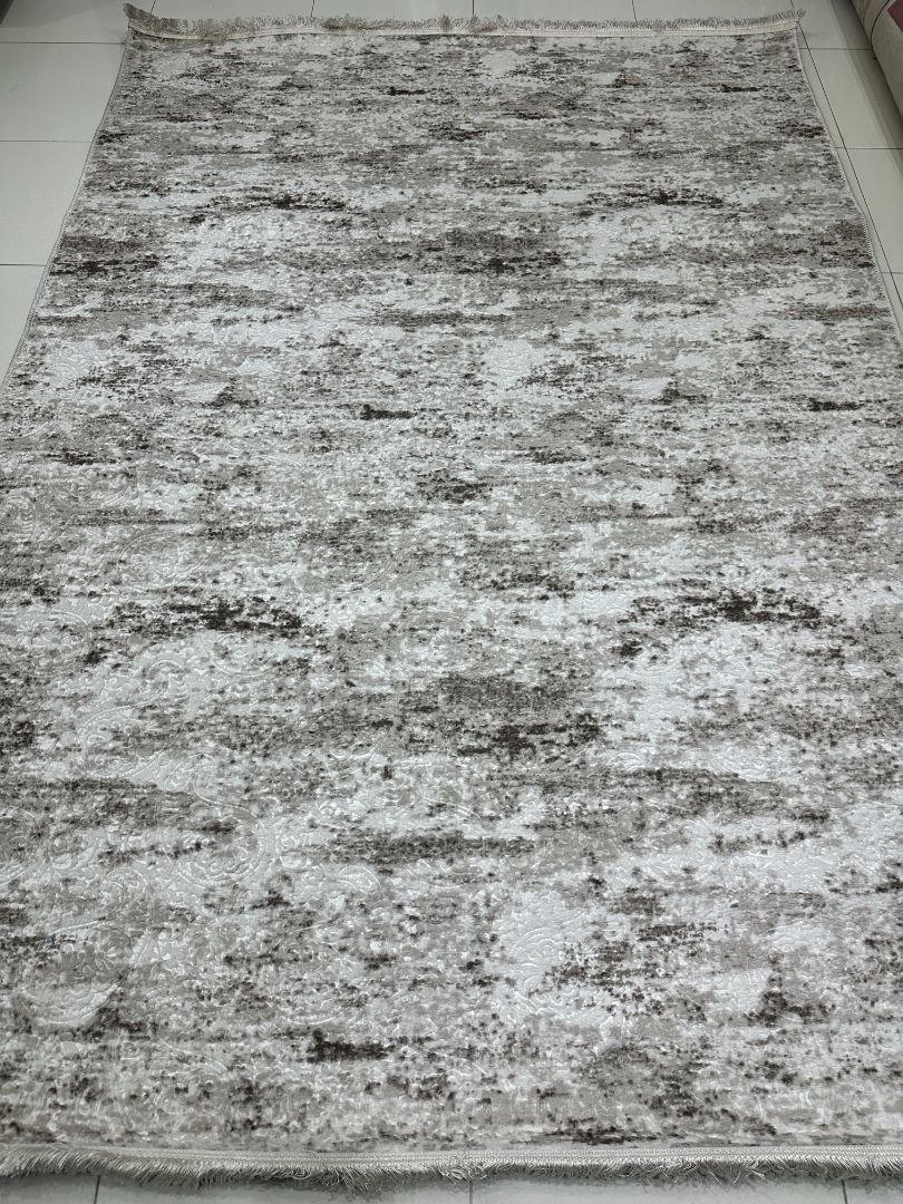 Silver Patina Turkish Distressed Abstract Rug – Grey & Ivory, 5 × 7.5 ft | Lightweight No-Pile Anti-Slip Carpet