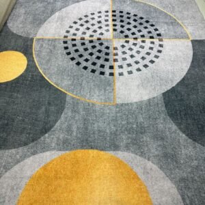 Golden Radius Modern Geometric China Rug – Grey, Charcoal & Mustard, 6.5 × 9.5 ft | Soft 10mm Polyester Carpet