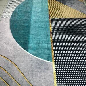 Silver Patina Turkish Distressed Abstract Rug – Grey & Ivory, 5 × 7.5 ft | Lightweight No-Pile Anti-Slip Carpet