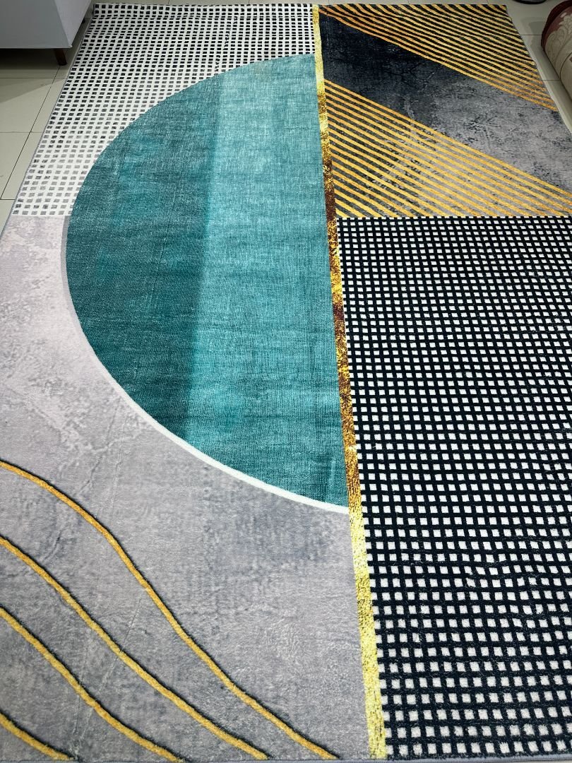 Silver Patina Turkish Distressed Abstract Rug – Grey & Ivory, 5 × 7.5 ft | Lightweight No-Pile Anti-Slip Carpet
