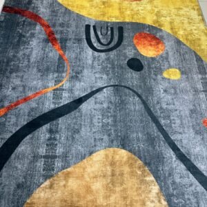 Amber Rhythm Modern Abstract China Rug – Grey, Mustard & Terracotta, 5 × 7 ft | Soft 8mm Low-Pile Carpet