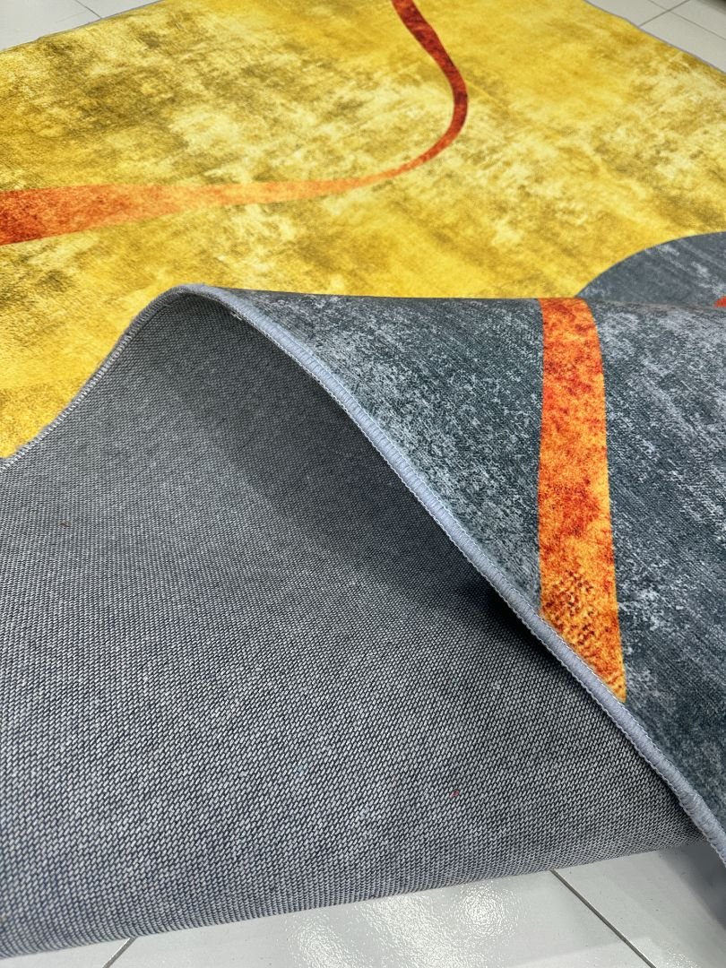 Amber Rhythm Modern Abstract China Rug – Grey, Mustard & Terracotta, 5 × 7 ft | Soft 8mm Low-Pile Carpet - Image 3