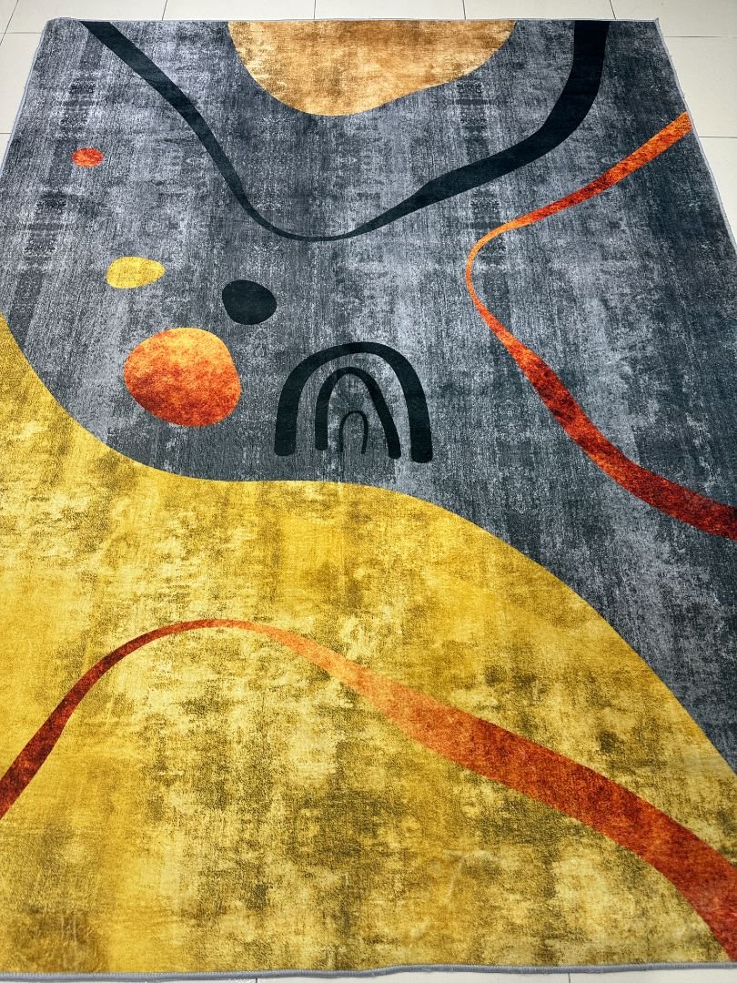 Amber Rhythm Modern Abstract China Rug – Grey, Mustard & Terracotta, 5 × 7 ft | Soft 8mm Low-Pile Carpet - Image 4