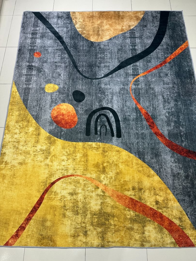 Amber Rhythm Modern Abstract China Rug – Grey, Mustard & Terracotta, 5 × 7 ft | Soft 8mm Low-Pile Carpet - Image 5