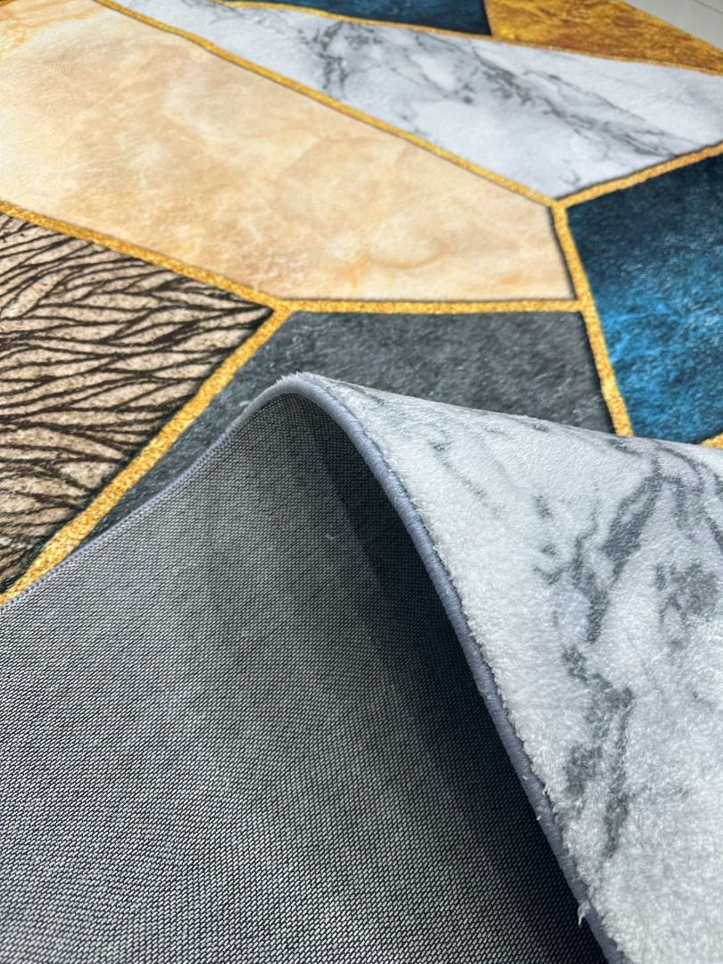 Sapphire Prism Modern Geometric China Rug – Teal, Gold & Grey, 6 × 9 ft | Soft 10mm Lightweight Carpet - Image 3