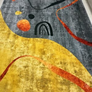 Amber Rhythm Modern Abstract China Rug – Grey, Mustard & Terracotta, 6 × 9 ft | Soft 8mm Lightweight Carpet