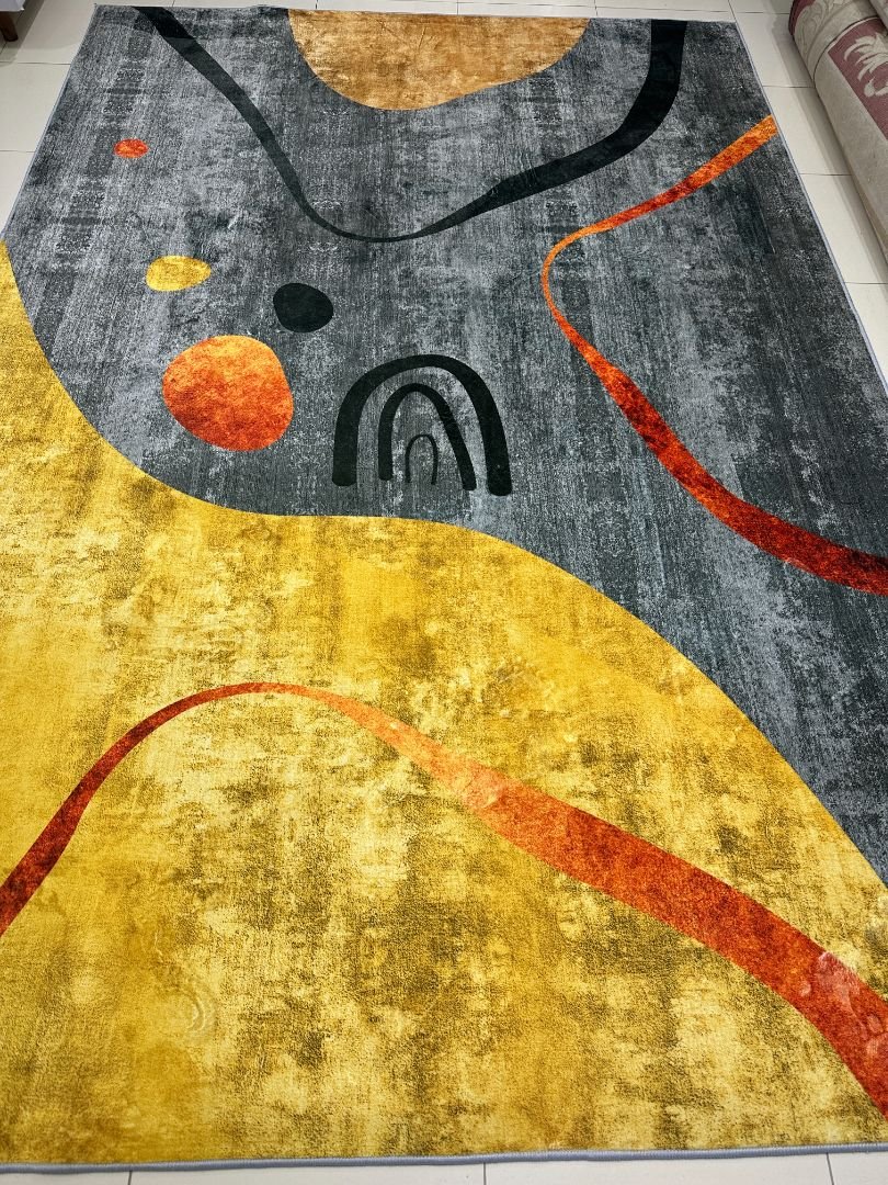 Amber Rhythm Modern Abstract China Rug – Grey, Mustard & Terracotta, 6 × 9 ft | Soft 8mm Lightweight Carpet