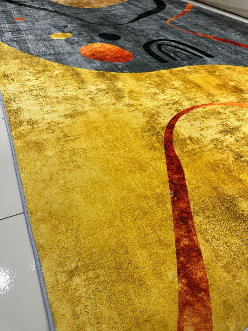 Amber Rhythm Modern Abstract China Rug – Grey, Mustard & Terracotta, 6 × 9 ft | Soft 8mm Lightweight Carpet - Image 2