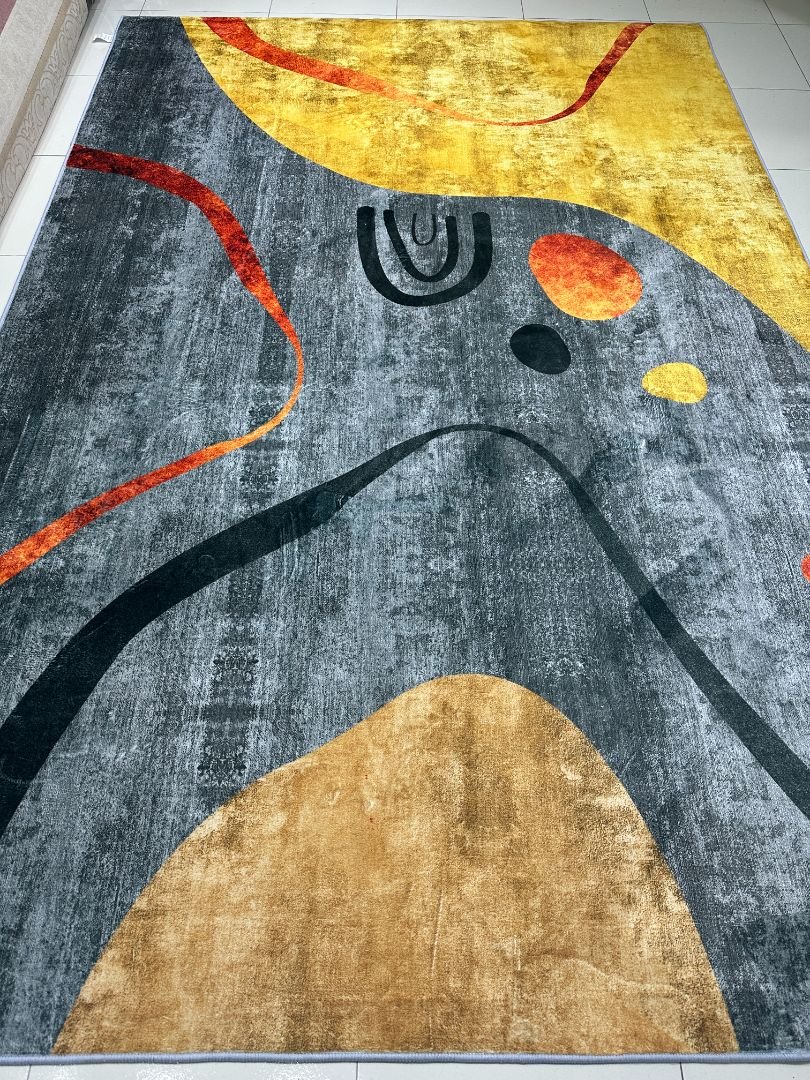 Amber Rhythm Modern Abstract China Rug – Grey, Mustard & Terracotta, 6 × 9 ft | Soft 8mm Lightweight Carpet - Image 3