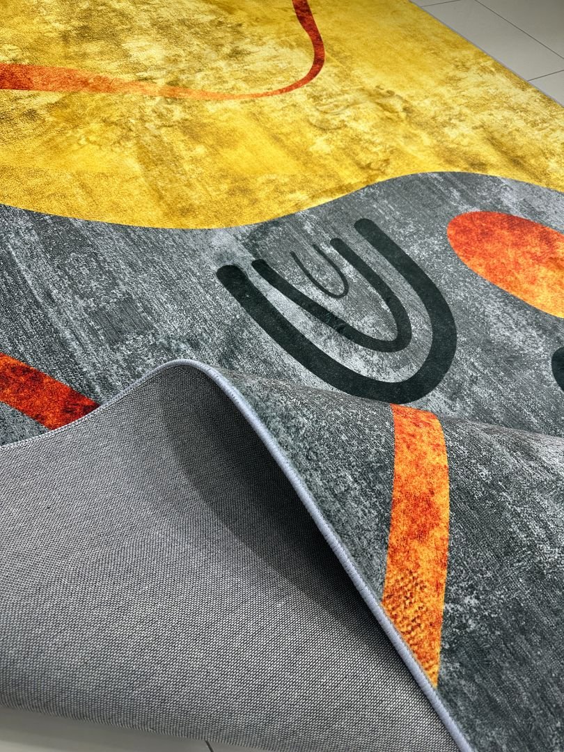 Amber Rhythm Modern Abstract China Rug – Grey, Mustard & Terracotta, 6 × 9 ft | Soft 8mm Lightweight Carpet - Image 4