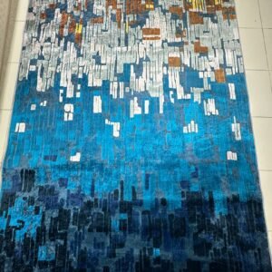 Sapphire Mosaic Abstract China Rug – Blue & Rust, 6 × 9 ft | Lightweight Washable No-Pile Polyester Carpet