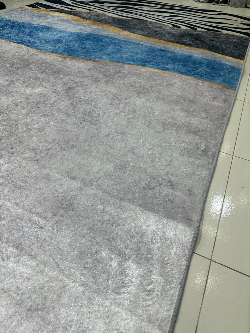 Azure Savannah Modern Abstract China Rug – Blue, Grey & Zebra Stripes, 6 × 9 ft | Washable 6mm Low-Pile Polyester Carpet - Image 4
