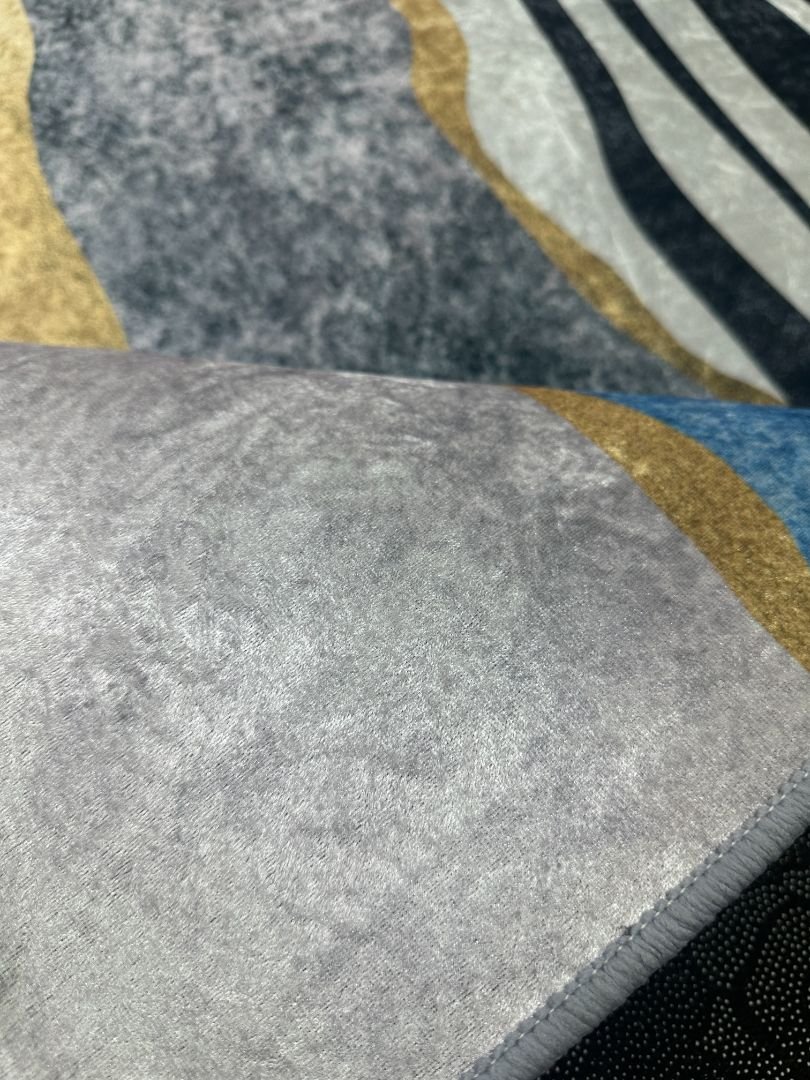 Azure Savannah Modern Abstract China Rug – Blue, Grey & Zebra Stripes, 6 × 9 ft | Washable 6mm Low-Pile Polyester Carpet - Image 6