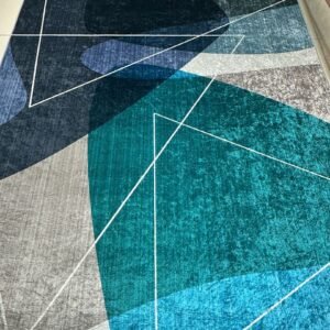 Teal Horizon Modern Geometric China Rug – Teal, Navy & Grey, 6 × 9 ft | Washable 8mm Polyester Carpet