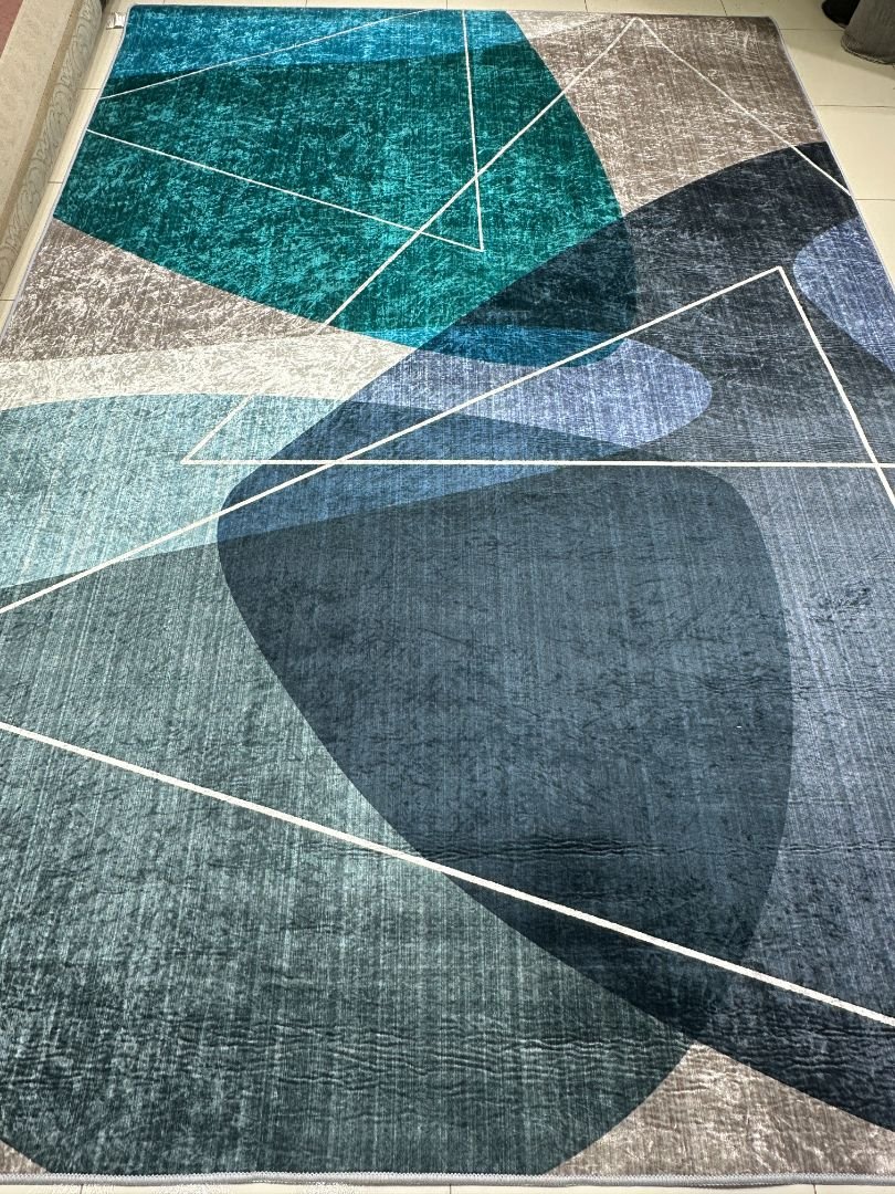 Teal Horizon Modern Geometric China Rug – Teal, Navy & Grey, 6 × 9 ft | Washable 8mm Polyester Carpet - Image 3