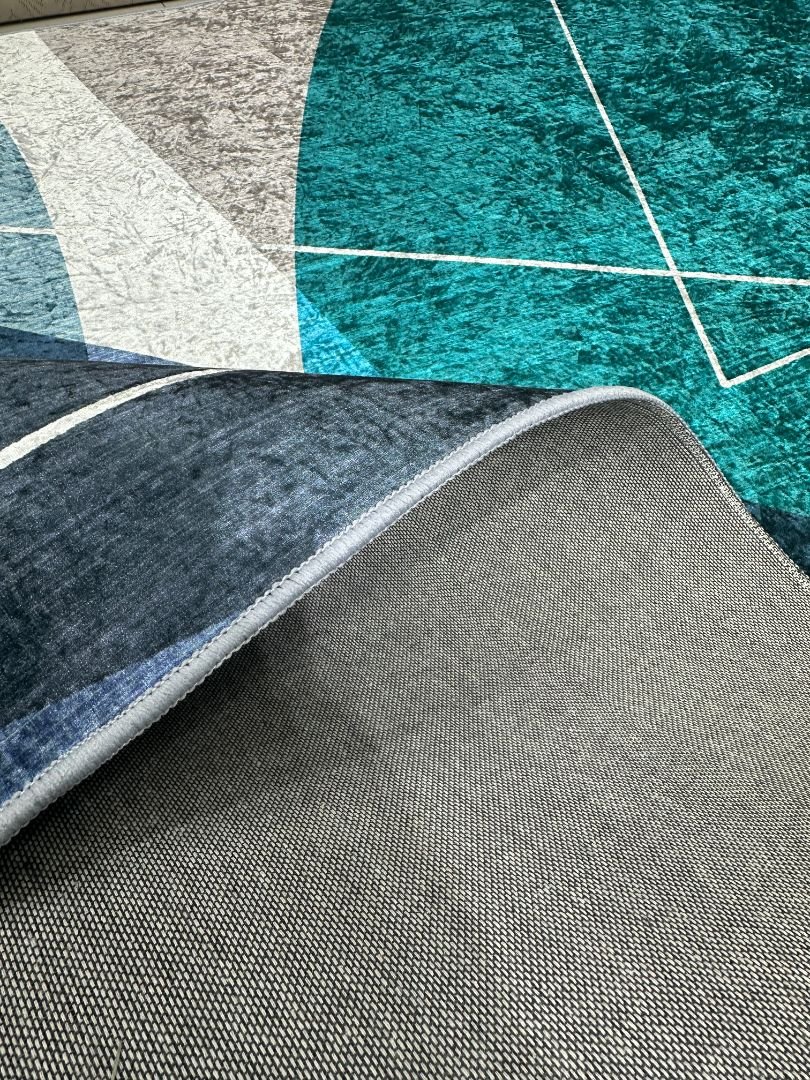 Teal Horizon Modern Geometric China Rug – Teal, Navy & Grey, 6 × 9 ft | Washable 8mm Polyester Carpet - Image 5