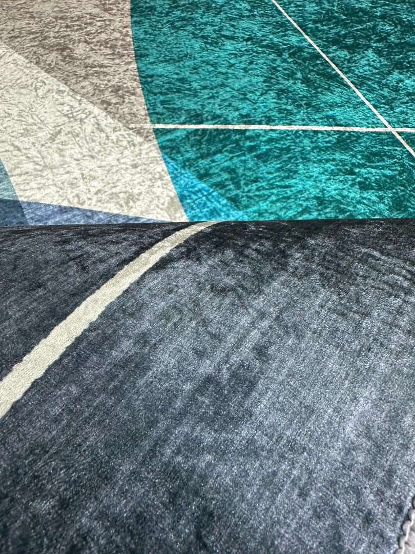 Teal Horizon Modern Geometric China Rug – Teal, Navy & Grey, 6 × 9 ft | Washable 8mm Polyester Carpet - Image 6