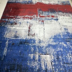 Crimson Tide Abstract China Rug – Blue, Red & Ivory, 6 × 9 ft | Velvety Soft 8mm Washable Polyester Carpet