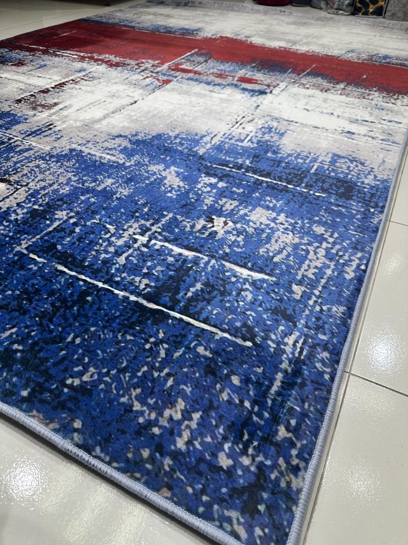 Crimson Tide Abstract China Rug – Blue, Red & Ivory, 6 × 9 ft | Velvety Soft 8mm Washable Polyester Carpet - Image 2
