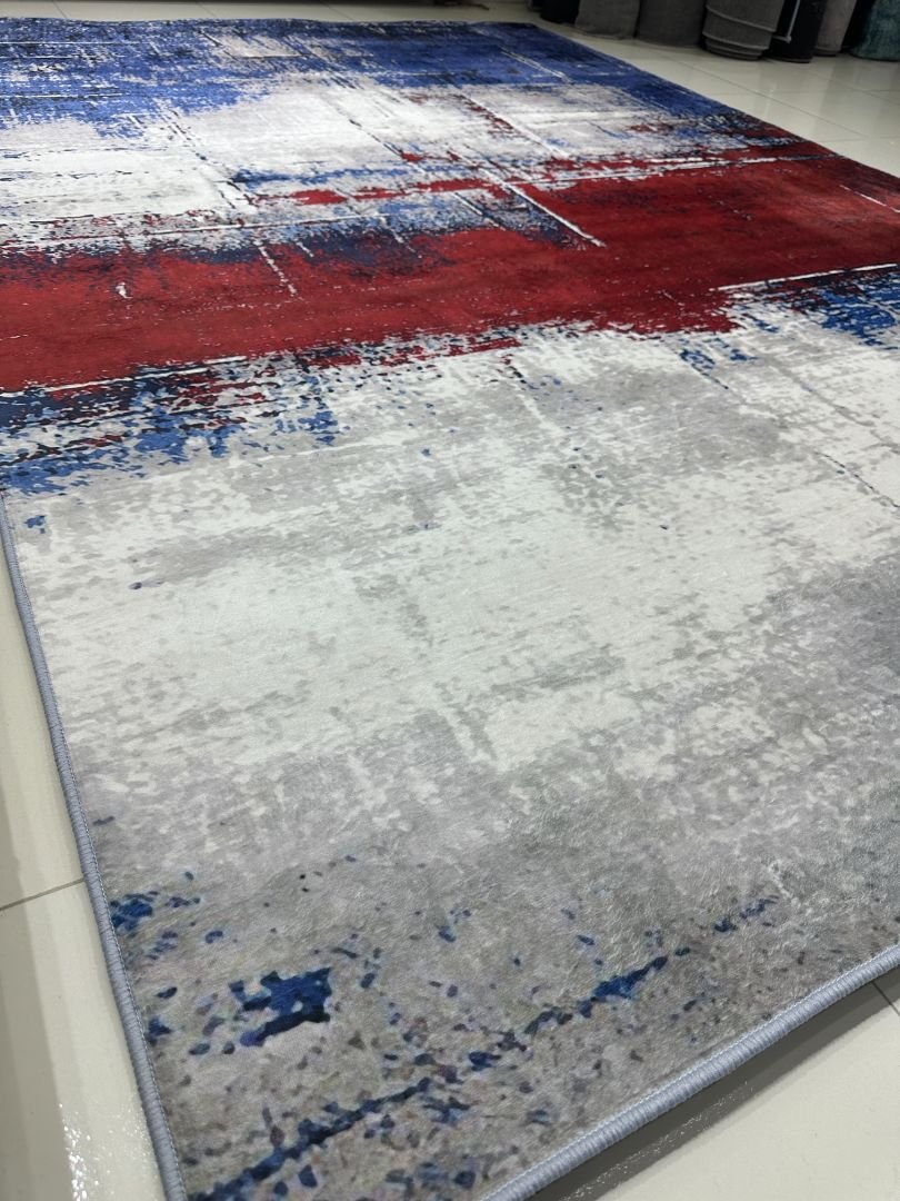 Crimson Tide Abstract China Rug – Blue, Red & Ivory, 6 × 9 ft | Velvety Soft 8mm Washable Polyester Carpet - Image 3