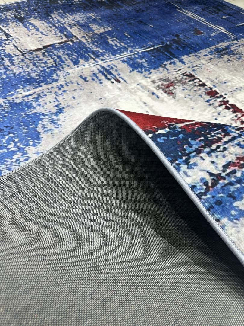 Crimson Tide Abstract China Rug – Blue, Red & Ivory, 6 × 9 ft | Velvety Soft 8mm Washable Polyester Carpet - Image 4