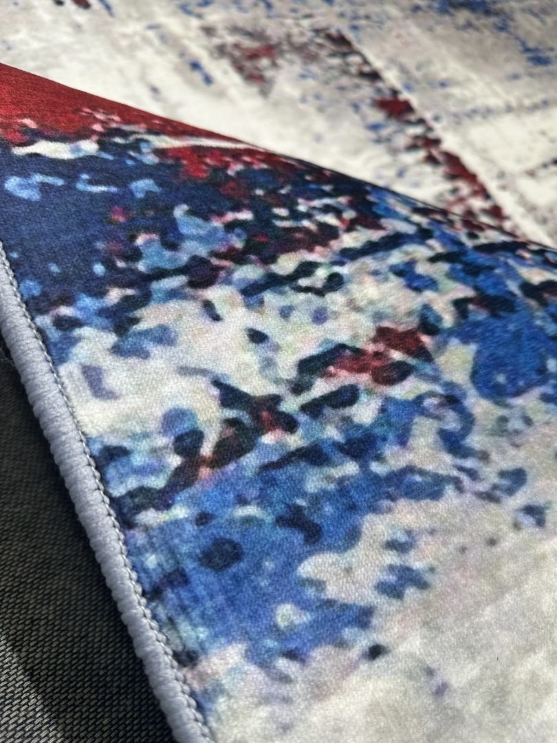 Crimson Tide Abstract China Rug – Blue, Red & Ivory, 6 × 9 ft | Velvety Soft 8mm Washable Polyester Carpet - Image 6
