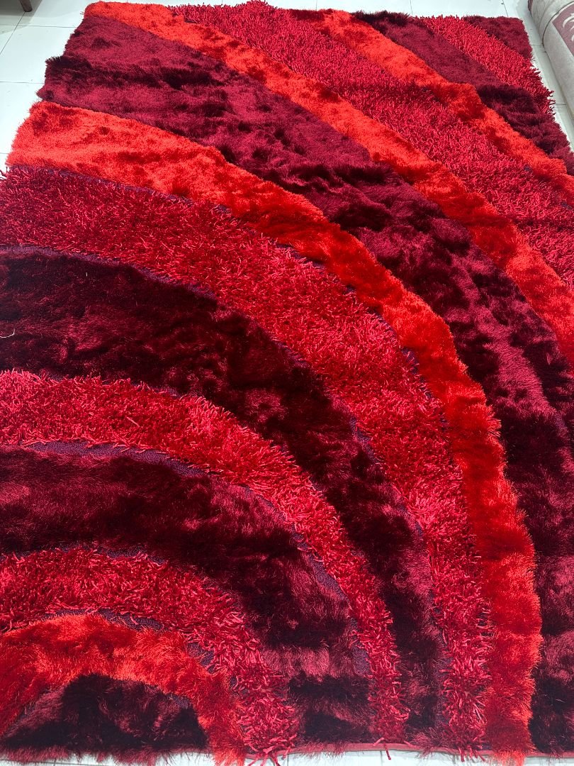 Crimson Cascade Plush Shaggy Rug – Red & Burgundy, 6 × 9 ft | Super-Soft 20mm+ Carpet