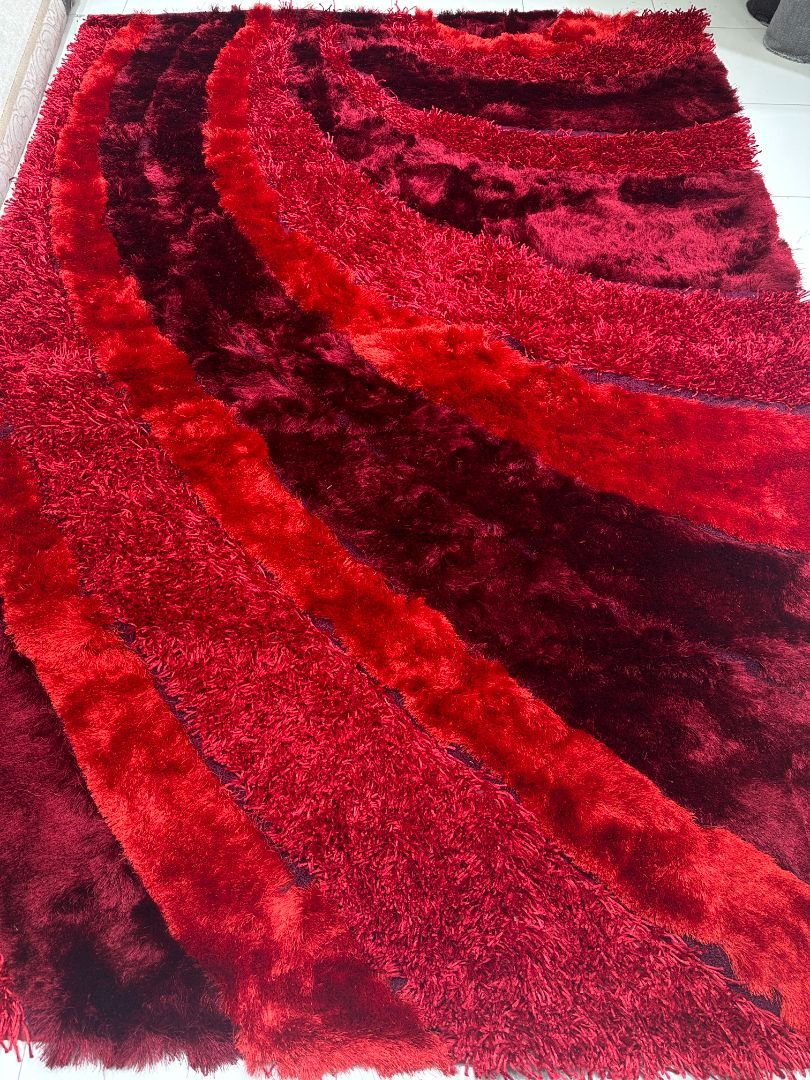 Crimson Cascade Plush Shaggy Rug – Red & Burgundy, 6 × 9 ft | Super-Soft 20mm+ Carpet - Image 3